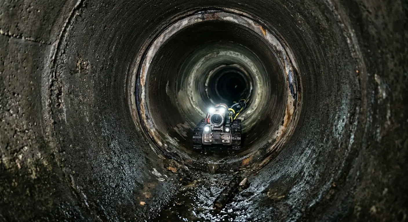 Robotic sewer camera inspecting pipe interior for Drain Snake Service in Meriden